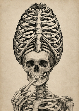 Skeleton with 60s Beehive Ribcage Hair