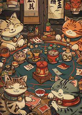 Cats Playing Cards