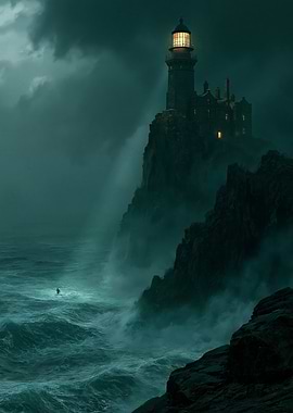 Stormy Lighthouse on a Cliff
