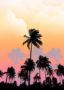 Tropical Summer Sunset Silhouette