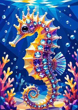 Jeweled Seahorse in Coral Reef
