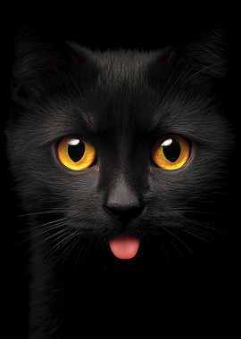Black cat sticking out tongue