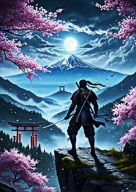 Shadow Ninja Beneath Mount Fuji' Poster, picture, metal print