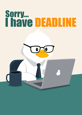 Duck working on laptop with deadline