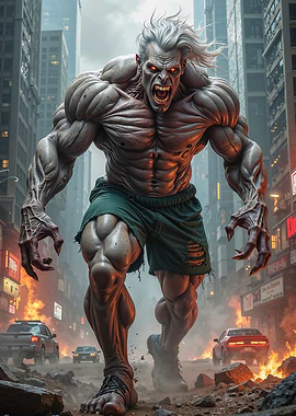 Zombie monster rampaging through city