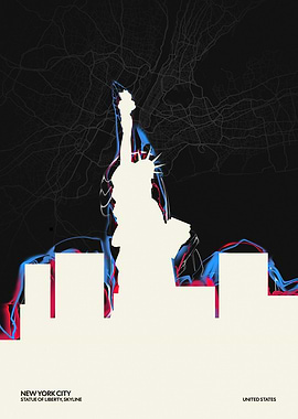 New York City Skyline with Statue of Liberty