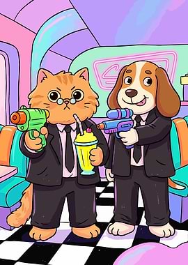 Anthropomorphic Cat and Dog Agents in Diner