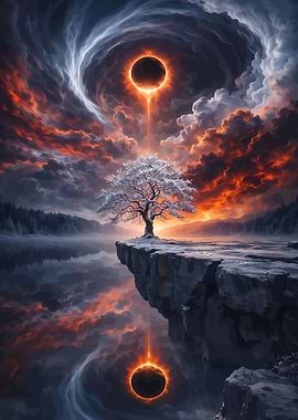 Cosmic Eclipse Over Snowy Landscape