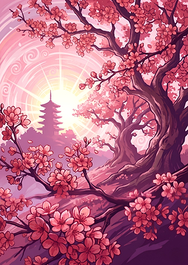 Cherry Blossom Pagoda in Spring