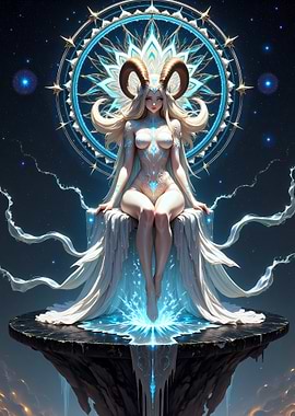 Aries Zodiac Goddess in Cosmic Setting