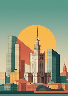 Retro Cityscape with Sun