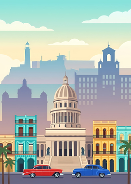 Havana Capitol Building with Vintage Cars