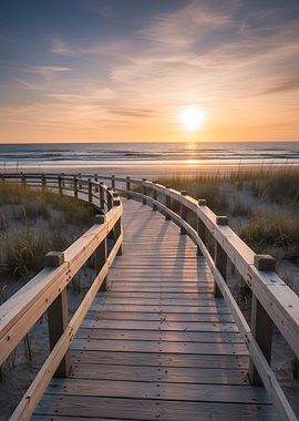 Wooden Pier to the sea Beach at Sunset