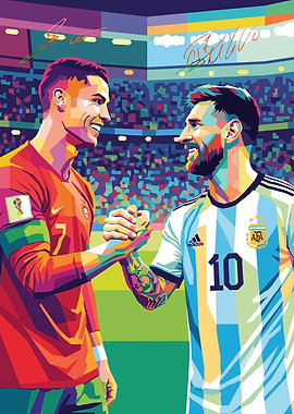 Ronaldo and Messi Handshake Pop Art