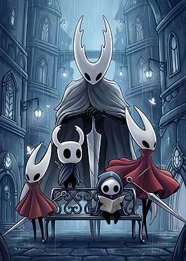 Hollow Knight characters in the rain