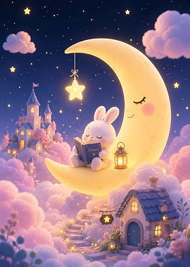 Bunny Reading on the Moon