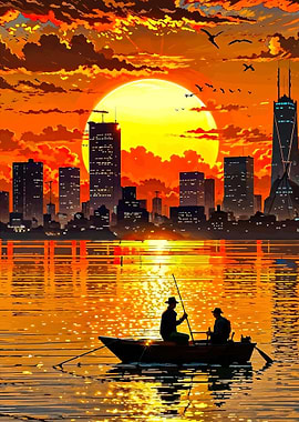 Cityscape Sunset Fishing