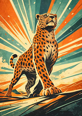 Leopard with Sunburst Background