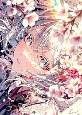 Anime Girl with Cherry Blossoms