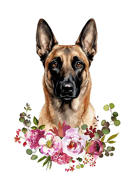 Malinois Dog with Flowers