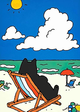 Cat relaxing on a beach chair