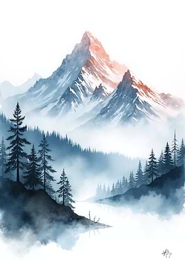 Misty Mountain Landscape Painting