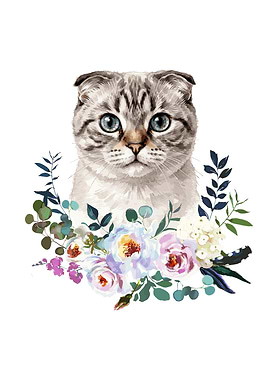 Scottish Fold Cat with Flowers