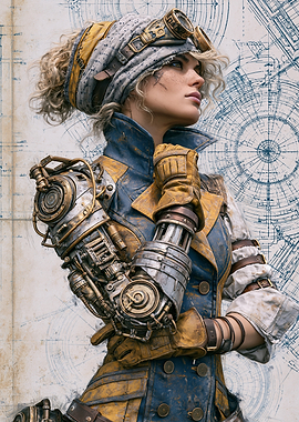 Steampunk Woman with Mechanical Arm