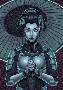 Cyberpunk Geisha with Umbrella