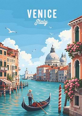 Venice Gondola Ride Vintage Poster