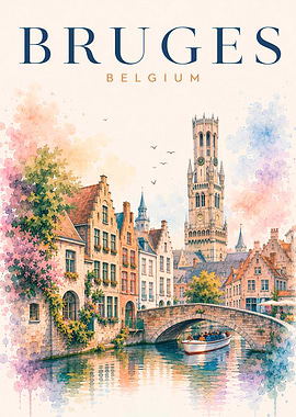 Bruges Belgium Watercolor Poster