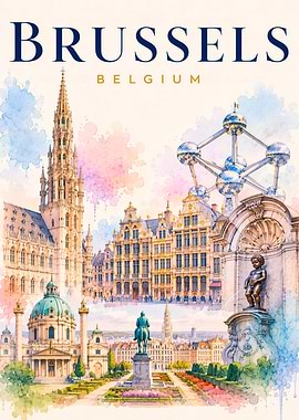 Brussels Belgium Travel Poster