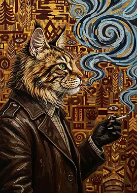 Gentleman Vintage Feline Portrait – Eclectic Luxury Painting