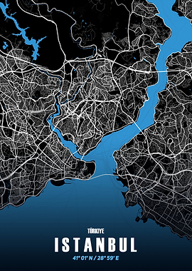 Istanbul City Map - Black and White