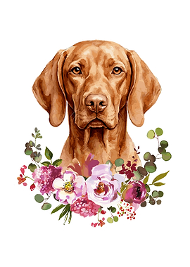 Vizsla Dog with Flowers