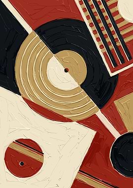 Abstract Geometric Composition with Vinyl Records