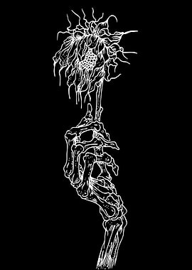 Skeleton Hand Holding Wilted Flower