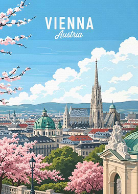 Vienna Cityscape with Cherry Blossoms