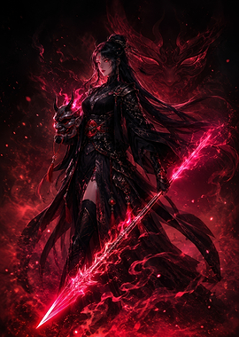 Dark Female Warrior with Mask and Spear