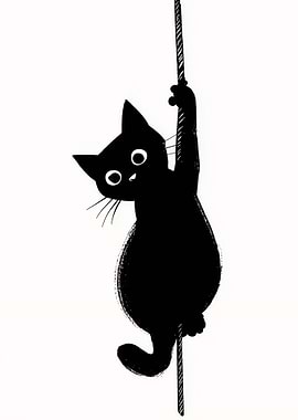 Black cat hanging from a rope