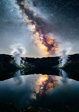Milky Way Over Volcanic Crater Lake