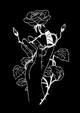 Hand holding a thorny rose