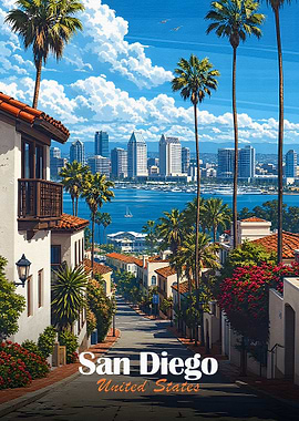 San Diego Skyline with Palm Trees