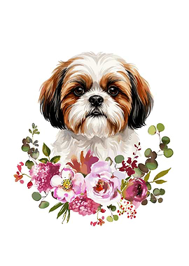 Shih Tzu Dog with Flowers