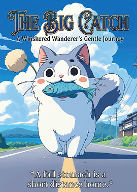Cat with Fish Poster