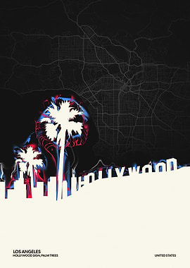 Los Angeles - Hollywood Sign and Palm Trees