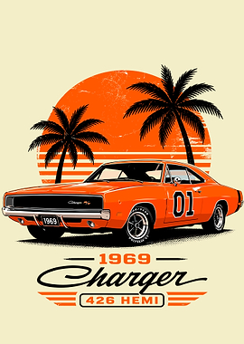 1969 Dodge Charger 426 Hemi Retro Art