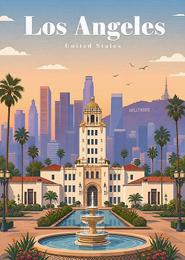 Los Angeles Cityscape with Hollywood Sign