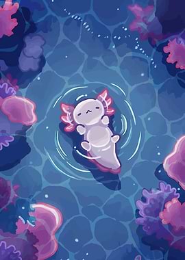 Cute Axolotl Floating in Water