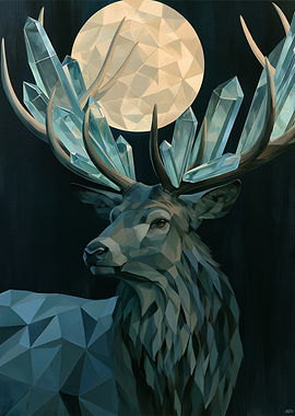 Crystal Antlered Stag Under Moon